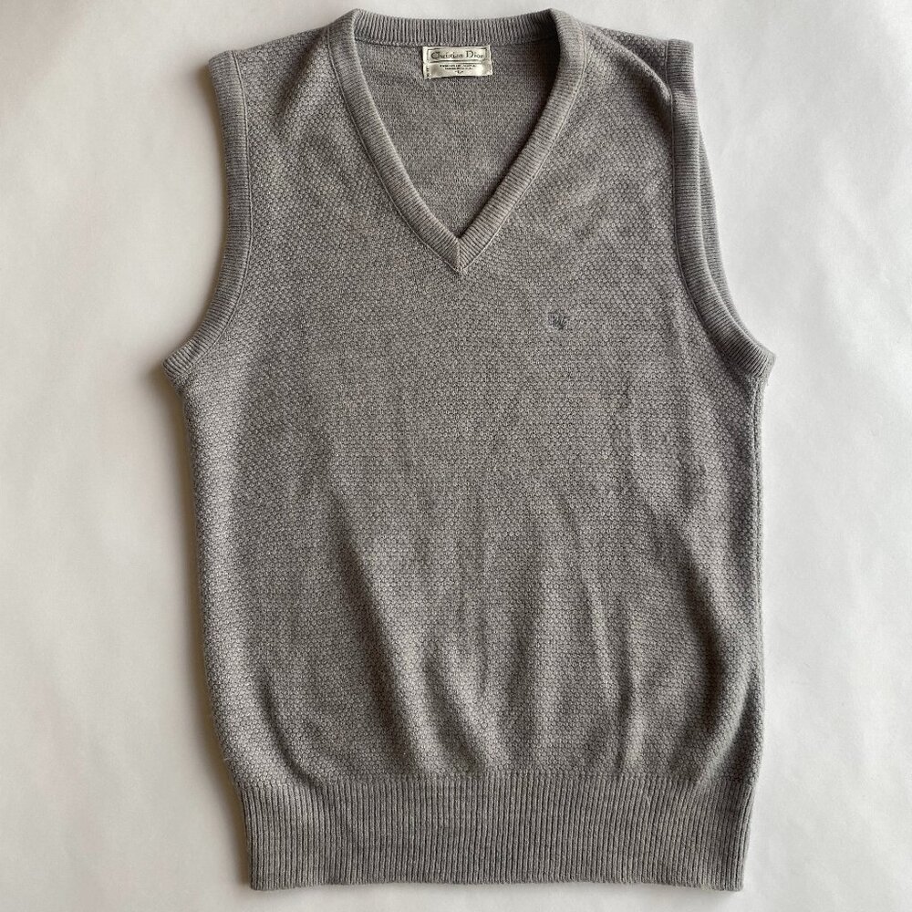 Vintage Christian Dior Gray Sweater Vest Mens L MADE IN USA